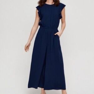 Wilfred Short Sleeve Wide Leg Jumpsuit Navy Size Small